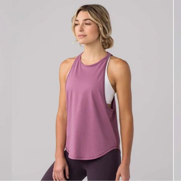 LULULEMON Sweat Date Singlet 4 Figue Pink Muscle Tank Knit Crewneck EUC B69 - Picture 1 of 6